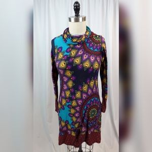 Colorful Jersey Knit Dress with Side Pockets